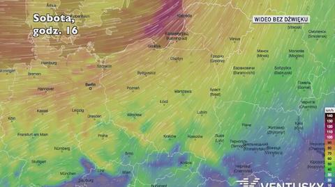 Porywy wiatru w kolejnych dniach (Ventusky.com)