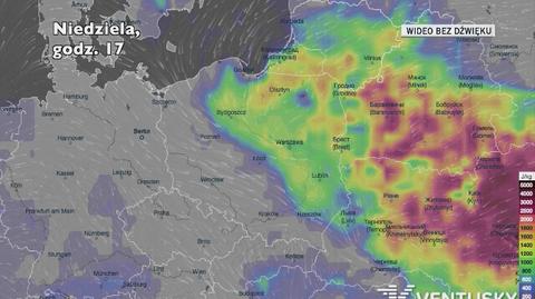 Potencjalny rozwój burz w ciągu najbliższych dni (Ventusky.com)