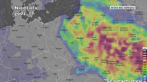 Potencjalny rozwój burz w najbliższych dniach (Ventusky.com)