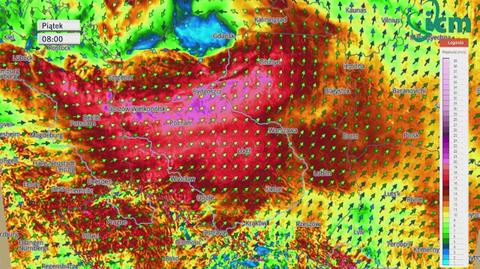 Prędkość i kierunek wiatru w Polsce w piątek