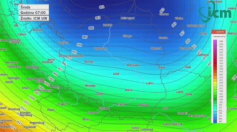 Prognoza ciśnienia od wtorku godz. 19 do czwartku do godz. 10 (ICM UW)