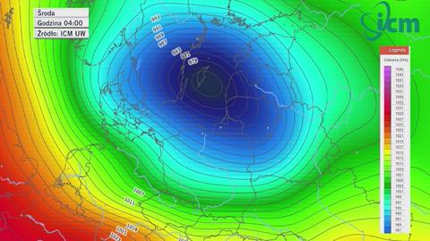 Prognoza ciśnienia od wtorku godz. 19 do środy do godz. 19 (ICM UW)