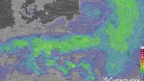 Prognoza opadów deszczu i śniegu w najbliższych dniach (Ventusky.com)