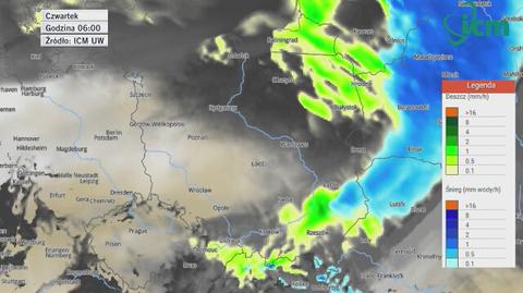 Prognoza opadów na czwartek (ICM UW)