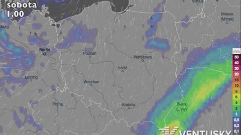 Prognoza opadów na najbliższe dni (źródło: Ventusky)