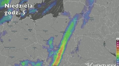 Prognoza opadów na niedzielę (Ventusky.com)