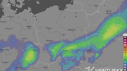 Prognoza opadów na środę (ventusky.com)