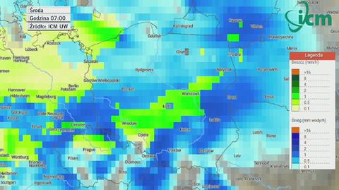 Prognoza opadów od wtorku godz. 19 do czwartku do godz. 10 (ICM UW)