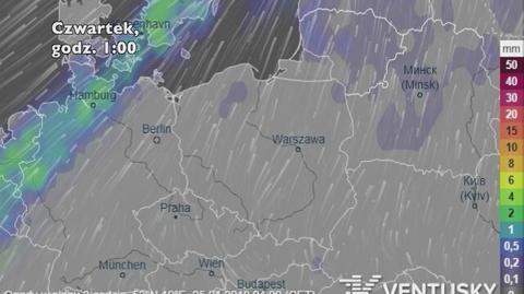 Prognoza opadów w najbliższych dniach (źródło: Ventusky)