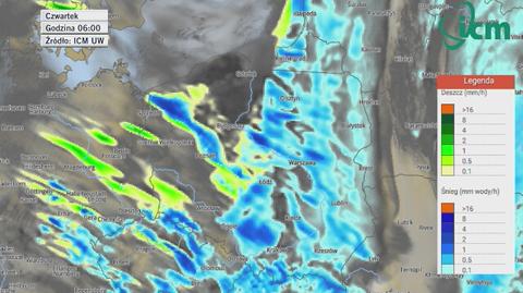 Prognoza opadów w najbliższych godzinach (ICM UW)