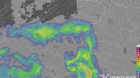 Prognoza opadów w najbliższych godzinach (Ventusky.com)