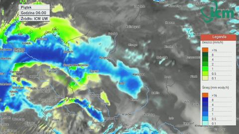 Prognoza opadów w nocy i w piątek (ICM UW)