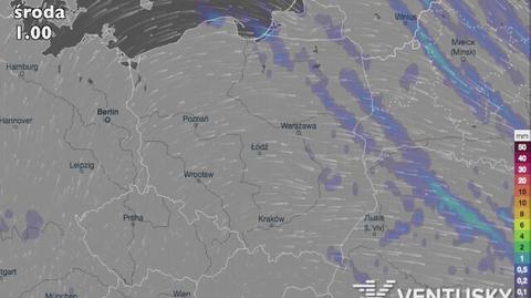 Prognoza opadów w Polsce (źródło: Ventusky)