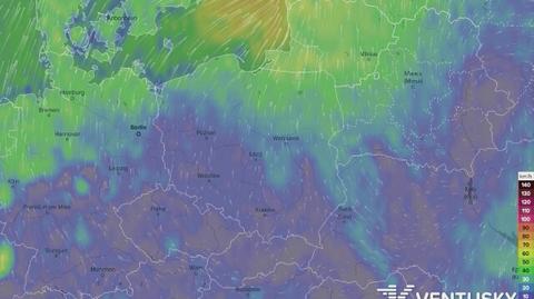 Prognoza porywów wiatru w weekend (Ventusky.com)