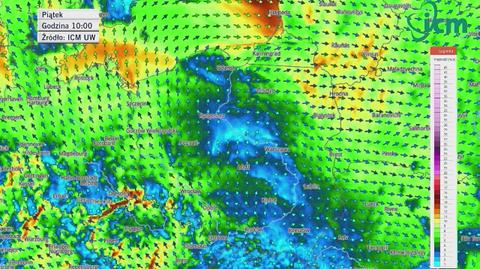 Prognoza prędkości i kierunku wiatru z ICM