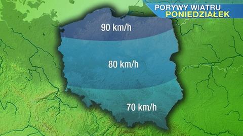 Prognoza prędkości wiatru na poniedziałek 17.03