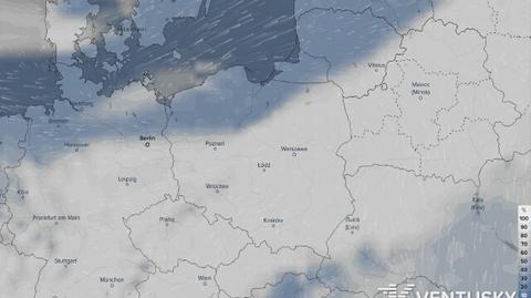 Prognoza zachmurzenia w najbliższych godzinach (Ventusky.com)