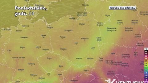 Prognozowana temperatura na kolejne dni (Ventusky.com)