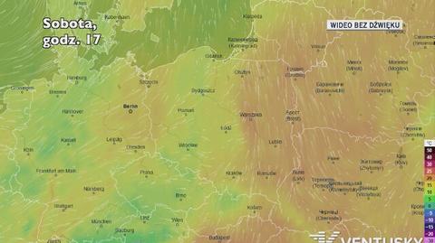 Prognozowana temperatura w ciągu kolejnych dni (Ventusky)