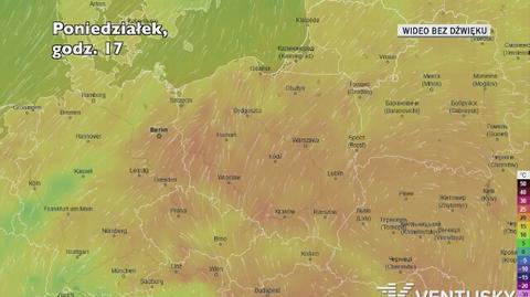 Prognozowana temperatura w ciągu kolejnych dni (Ventusky)