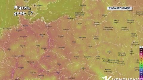 Prognozowana temperatura w ciągu kolejnych dni (Ventusky)