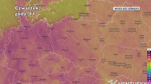 Prognozowana temperatura w ciągu kolejnych dni (Ventusky)