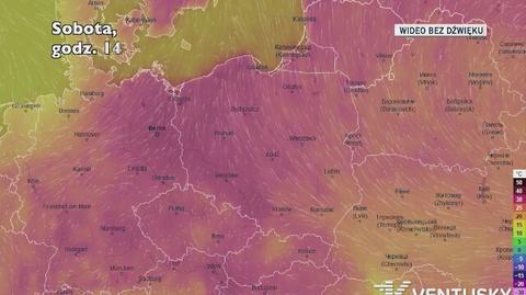 Prognozowana temperatura w ciągu kolejnych dni (Ventusky)