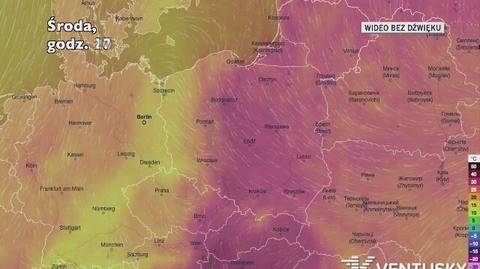 Prognozowana temperatura w ciągu kolejnych dni (Ventusky)