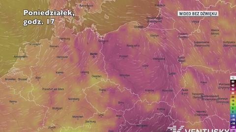 Prognozowana temperatura w ciągu kolejnych dni (Ventusky)