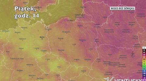 Prognozowana temperatura w kolejnych dniach (Ventusky.com)