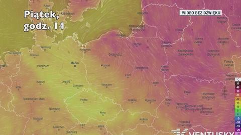 Prognozowana temperatura w kolejnych dniach (Ventusky.com)