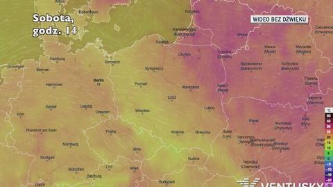 Prognozowana temperatura w kolejnych dniach (Ventusky.com)