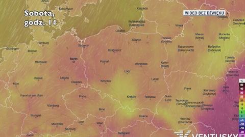 Prognozowana temperatura w kolejnych dniach (Ventusky.com)