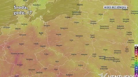 Prognozowana temperatura w kolejnych dniach (Ventusky.com)