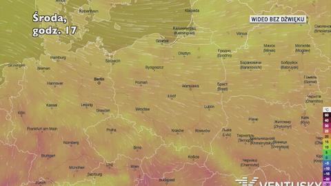 Prognozowana temperatura w kolejnych dniach (Ventusky.com)