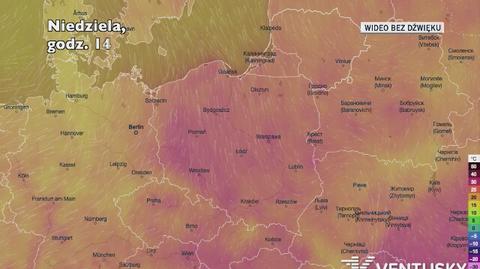 Prognozowana temperatura w kolejnych dniach (Ventusky.com)