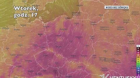 Prognozowana temperatura w kolejnych dniach (Ventusky.com)