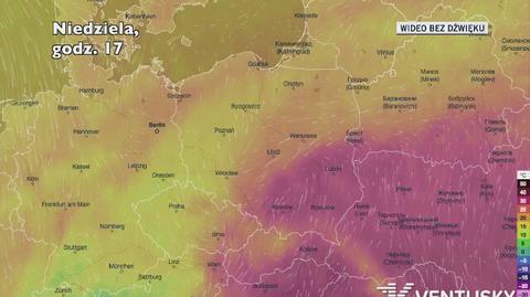 Prognozowana temperatura w kolejnych dniach (Ventusky.com)