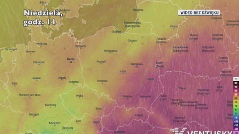 Prognozowana temperatura w kolejnych dniach (Ventusky.com)