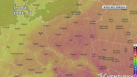 Prognozowana temperatura w kolejnych dniach (Ventusky.com)