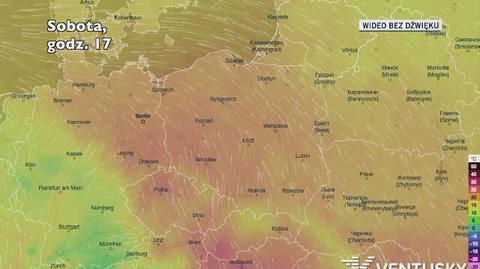 Prognozowana temperatura w kolejnych dniach (Ventusky.com)