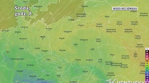 Prognozowana temperatura w kolejnych dniach (Ventusky.com)