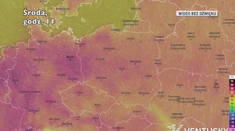 Prognozowana temperatura w kolejnych dniach (Ventusky.com)