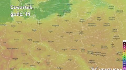 Prognozowana temperatura w kolejnych dniach (Ventusky.com | wideo bez dźwięku)