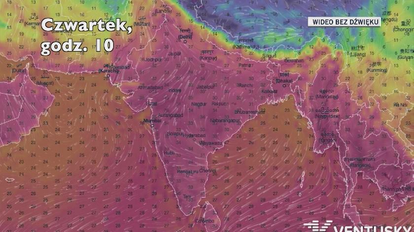 Prognozowana temperatura w kolejnych dniach w Indiach (Ventusky.com)
