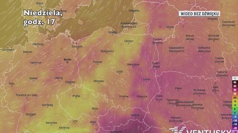 Prognozowana temperatura w najbliższych dniach (Ventusky.com)