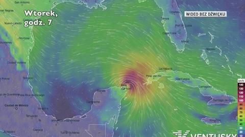 Prognozowana trasa burzy tropikalnej Zeta (Ventusky.com)