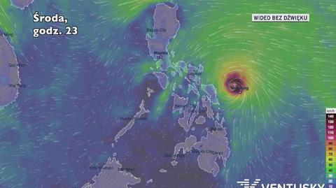 Prognozowana trasa przejścia burzy tropikalnej Vongfong (Ventusky.com)