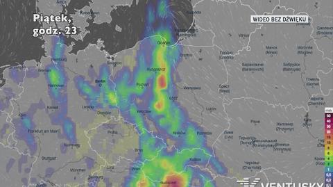 Prognozowane opady deszczu w ciągu kolejnych dni (Ventusky)