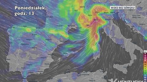 Prognozowane opady deszczu w kolejnych dniach (Ventusky.com)